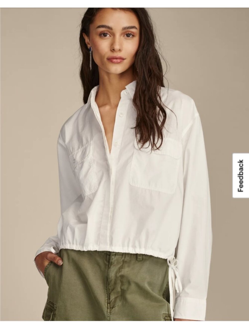 Lucky Brand Utility Shirt Crop Optional-Cinch-bottom, button down in cotton